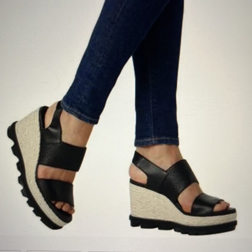 SOREL Joanie II Slingback Black Wedge Jute Sandals 6
